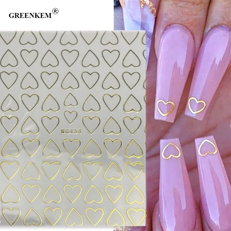 

Metal Heart Gold Manicure Nails Design Adhesive Sticker Wraps Tip Decoration 3D Nail Stickers