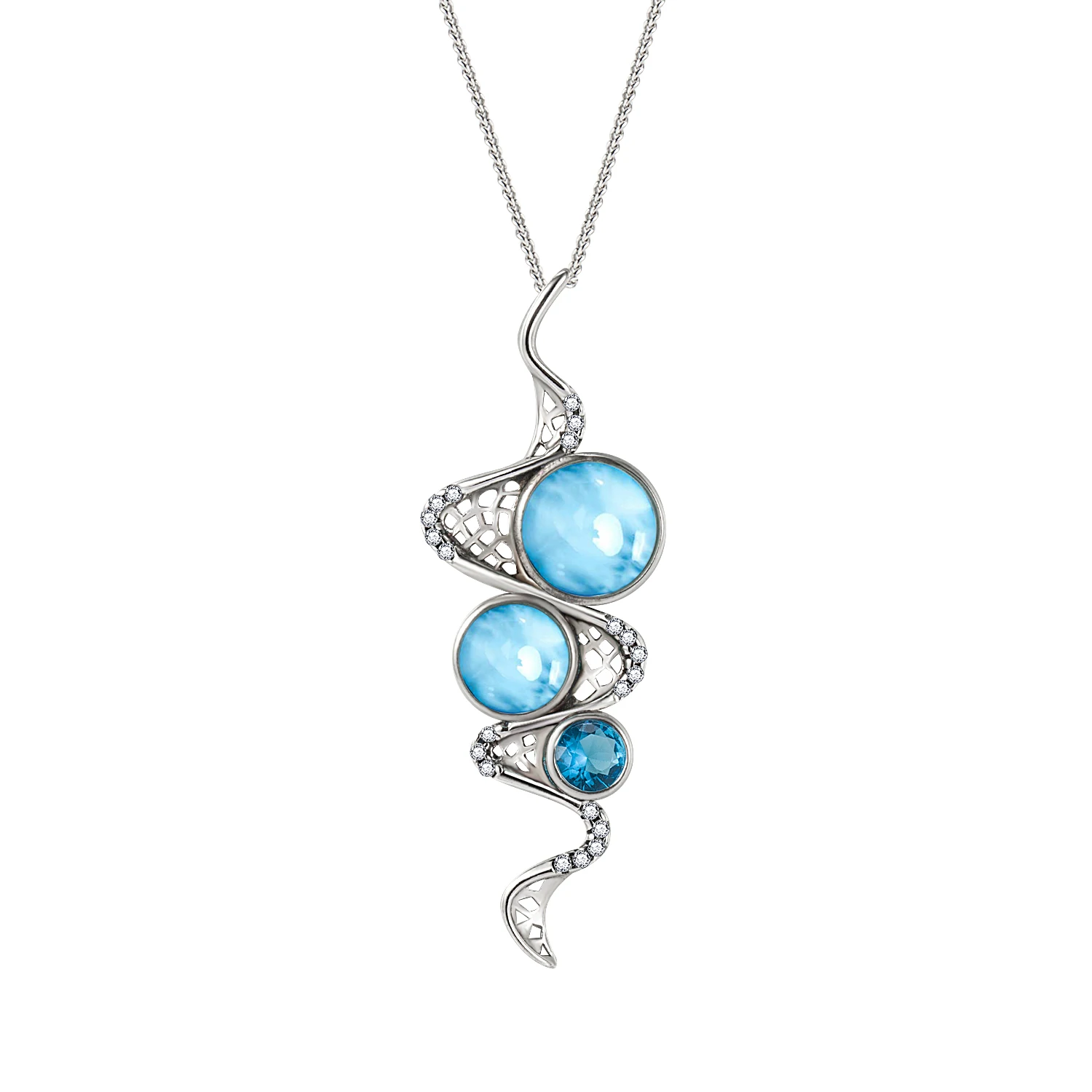 

925 Sterling Silver Unique Style Larimar Jewelry Natural Stone Blue Larimar Pendant Necklace