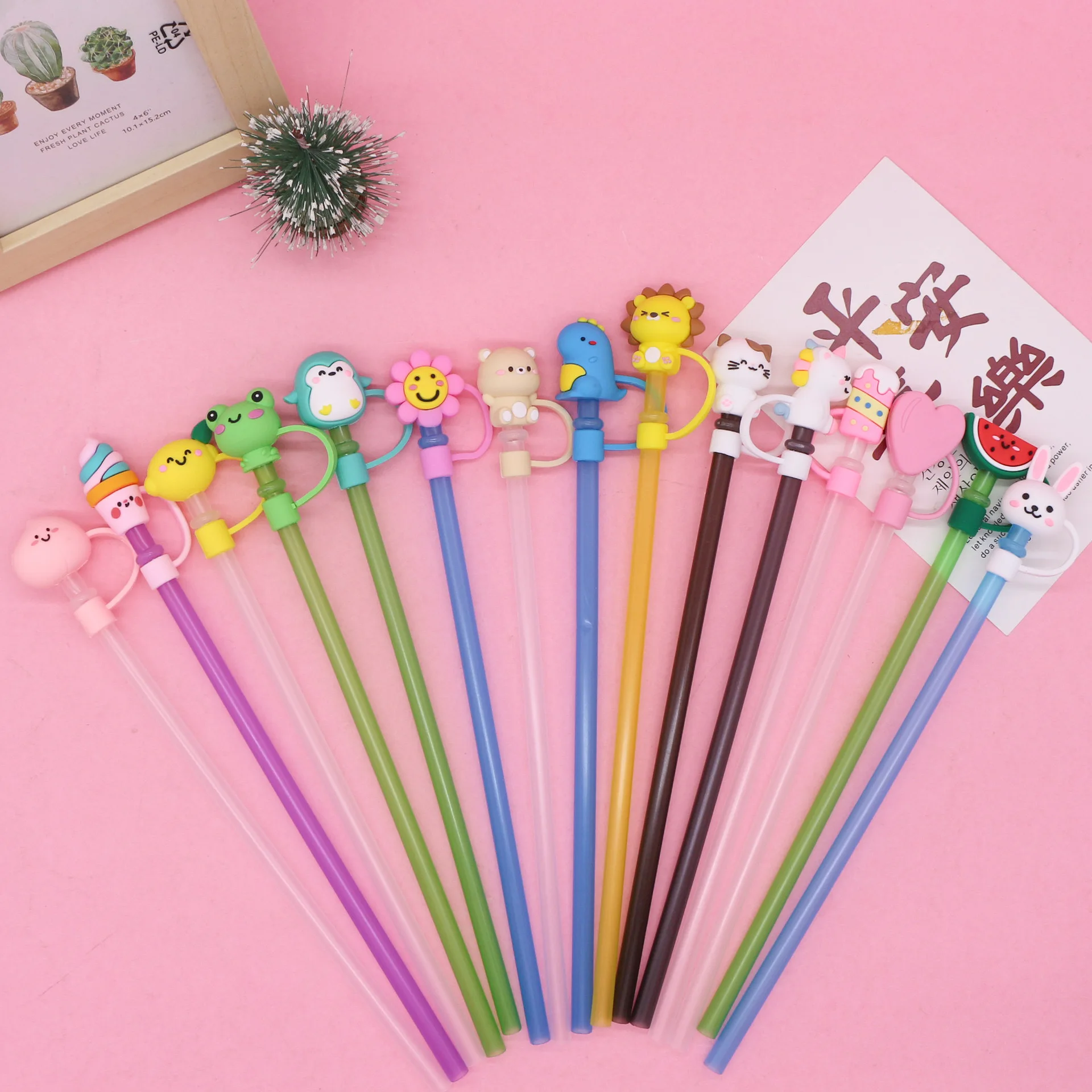

New cute1PCS Cartoon Silicone Straw Tips Creative Straw Cover Drinking Dust Splash Proof Plugs 6-8mm Straw Sealing Tools
