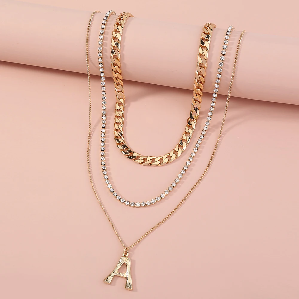 

NZ843 Letter A Thick Gold Chain Beautiful Rhinestone Elegant Women Girls High Quality Pendant Jewelry Necklace 2021