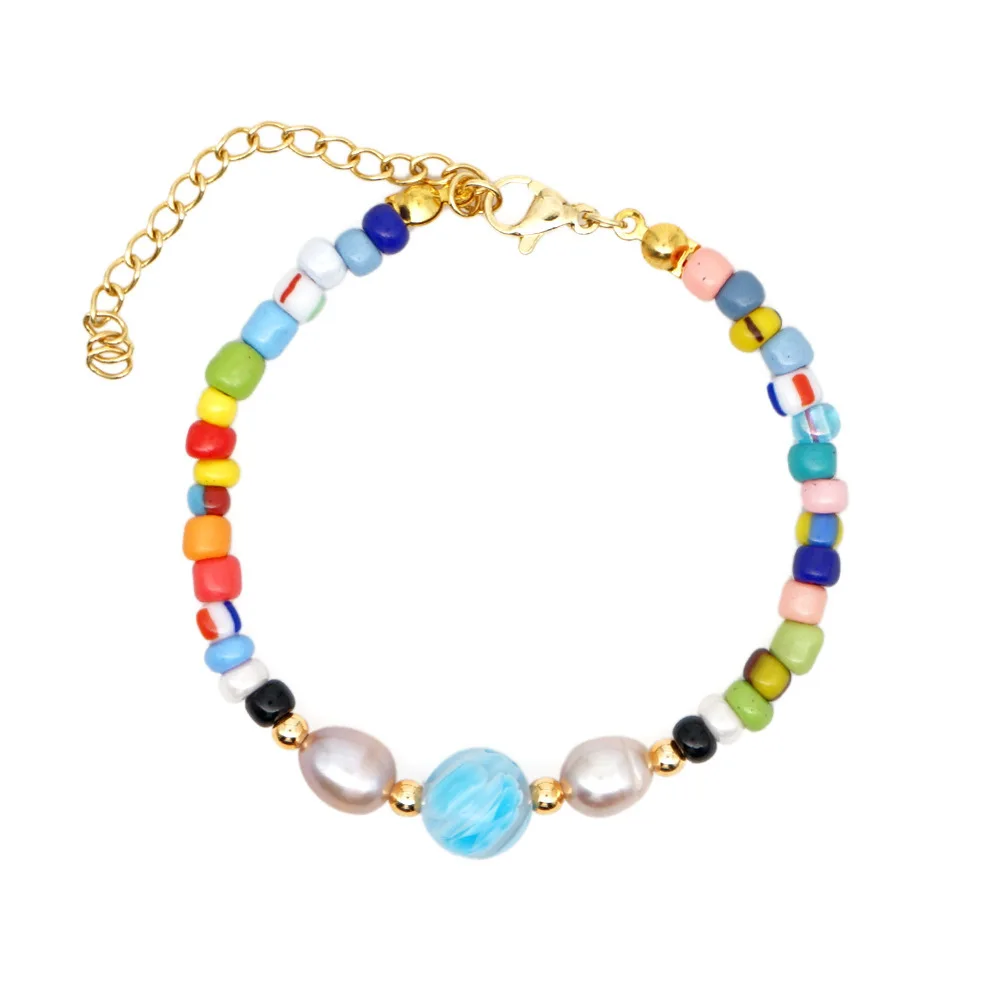 

Baroque Pearl Colorful Fashion Accessories Stainless Steel Jewelry Gold Beads Bracelets Bangles Women Charm Bracelet