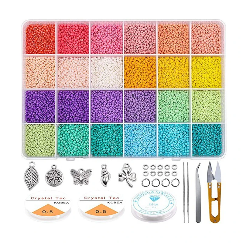 

Amazon Hot Sale 24 Color Glass Seed Beads Kit 2mm Bracelet Necklace Accessories Transparent Seed Beads
