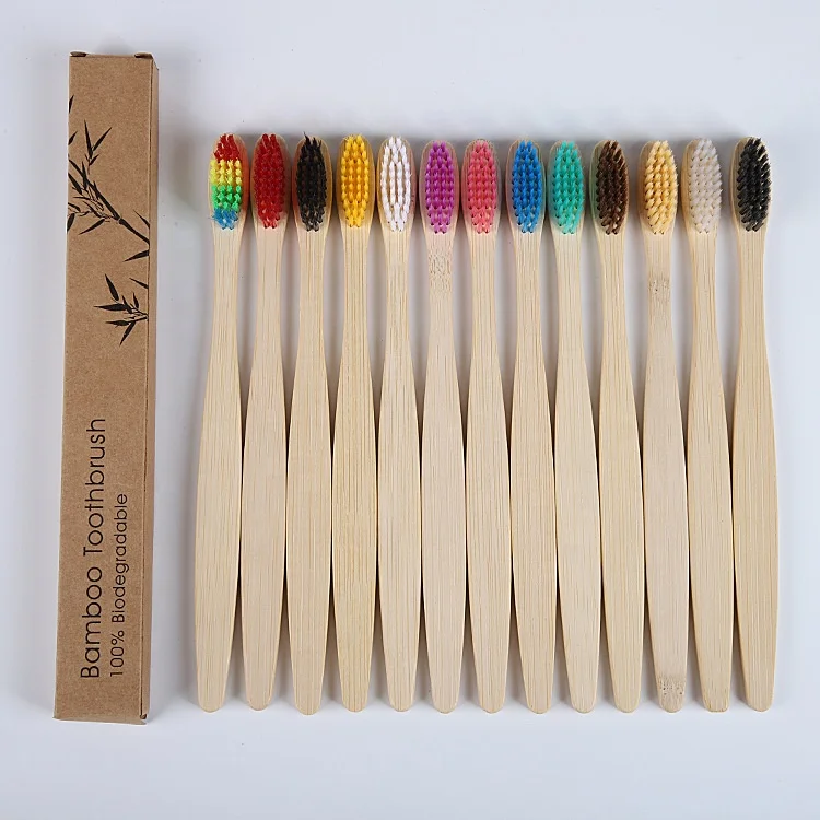 

Custom Logo 100% Organic Biodegradable Bamboo Toothbrush Hotel Charcoal Toothbrush Eco-friendly Tooth Cleaning Tool, 13 colors