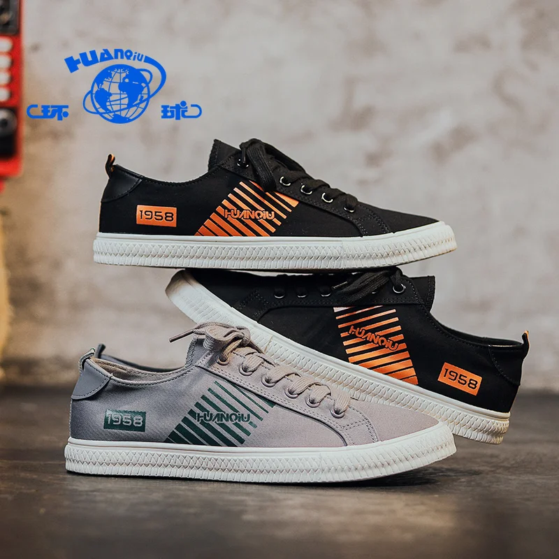 

H20828 HUANQIU Hot Sale Grey and Black Man Rubber Canvas Shoes for Men
