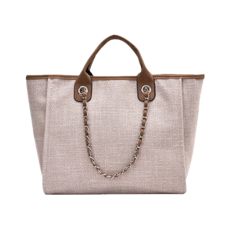 

2021 China Factory Manufacturer Promotional New Designer Style Women Large Capacity Fashion Custom Logo Chain Canvas Tote Bag, 7 colors optional