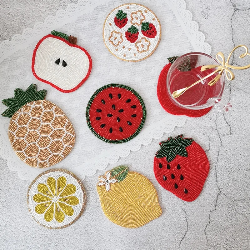 2019 Hot Selling Beautiful Fruit Round Tempered Glass Placemat for table decoration