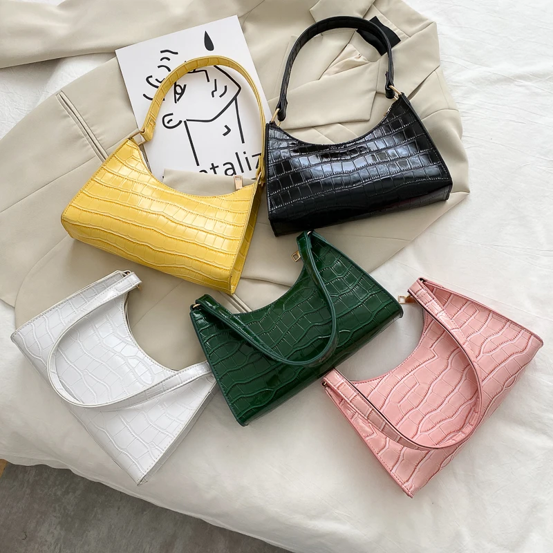 

Factory Direct Sale Croc-Embossed Shoulder Bags Women Hand Bags Leather Underarm Bag Handbags, 5 colors
