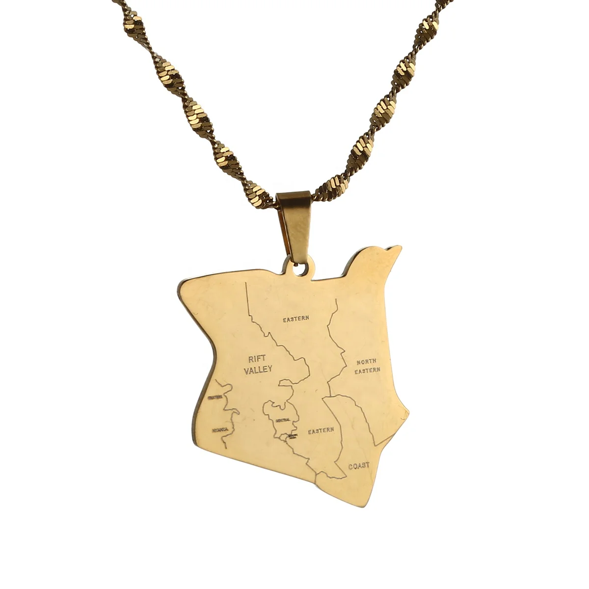 

Stainless Steel Map of Kenya Pendant Necklaces Fashion Gold Color Kenyans Charm Jewelry