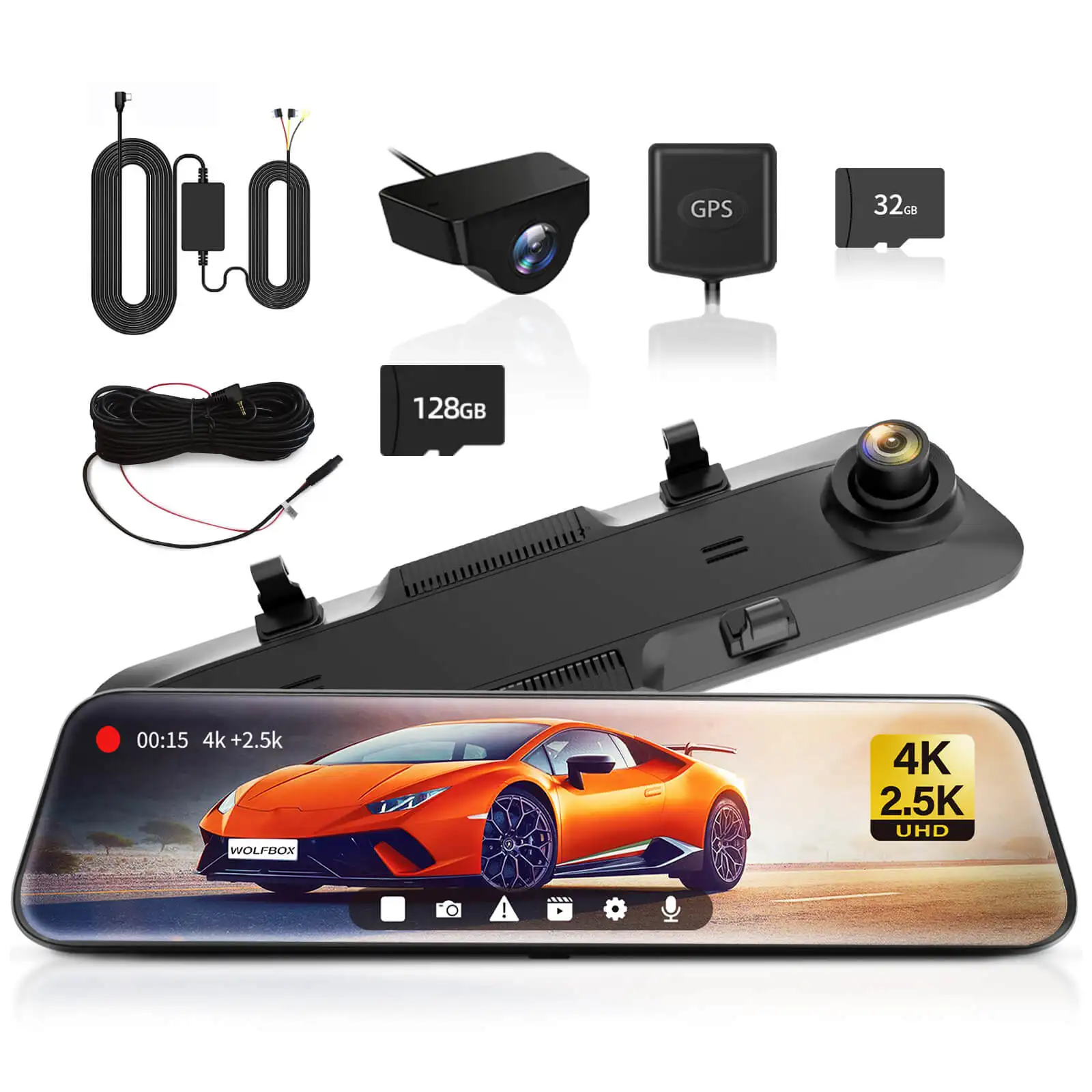 

WOLFBOX G900 4K dual camera 2.5K WDR rearview mirror camera super night vision 4k car dash cam