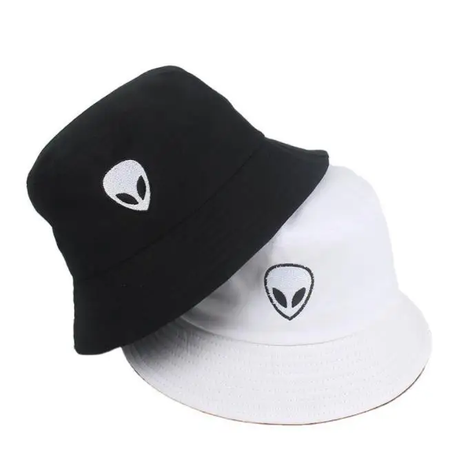 

2021 Summer Sports Caps Embroidered Alien Bucket Beach Hat Fisherman Outdoor Foldable Cap, Black/white