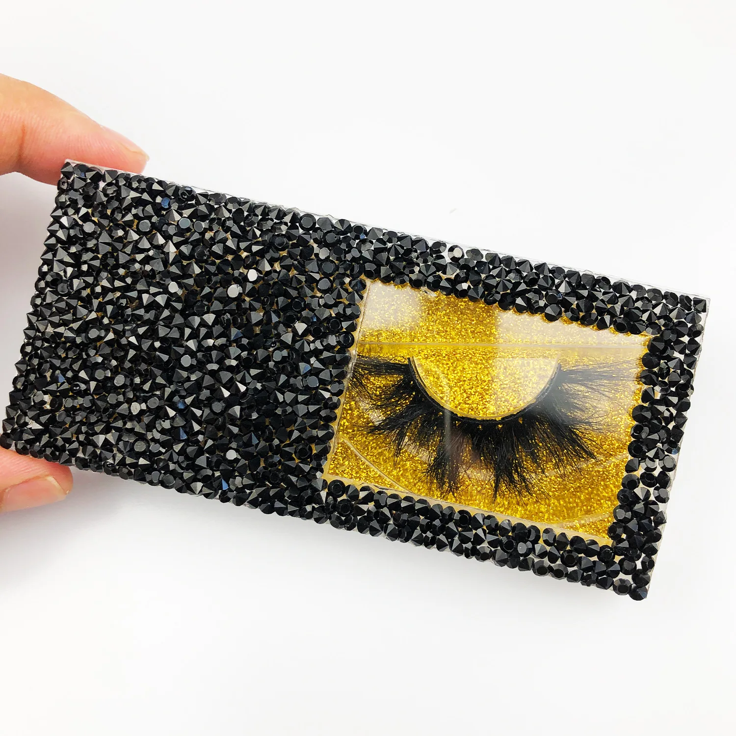 

Wholesale Unique Eyelash Box Packaging Black Glitter Empty Diamond Lash Boxes Mink Eyelash Case