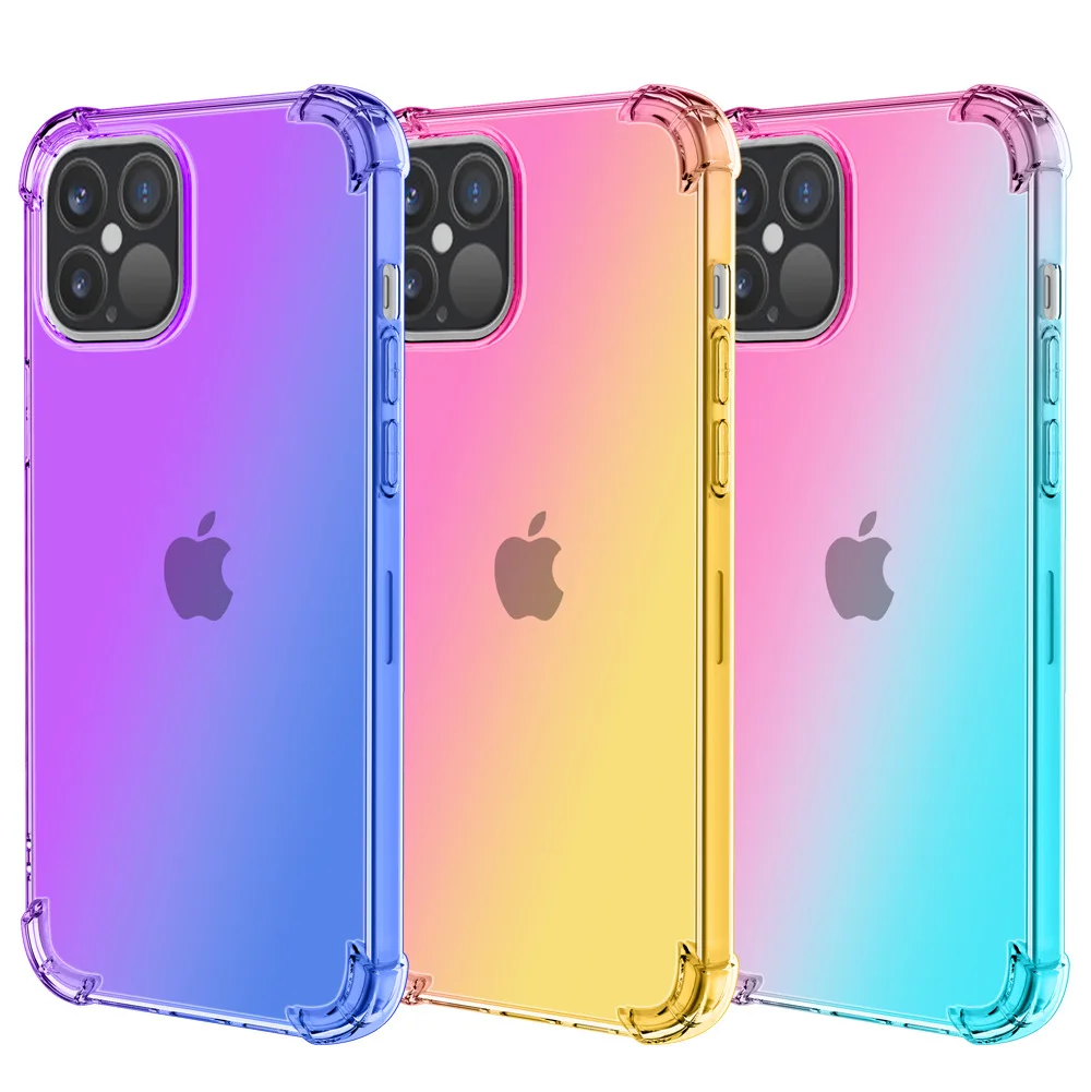 

Four-Corner Shockproof Cell Phone Case Drop Protection Phone Cover Iridescent TPU Phone Case For iPhone 12 Pro Max, Gradient color iridescent