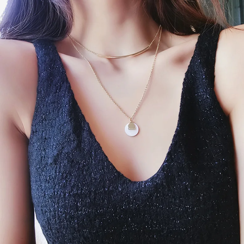 

JUHU Double-layer Clavicle Chain Women's Net Red Neck Jewelry Geometric Shell Round Arc Metal Chain Necklace Personalized Neck