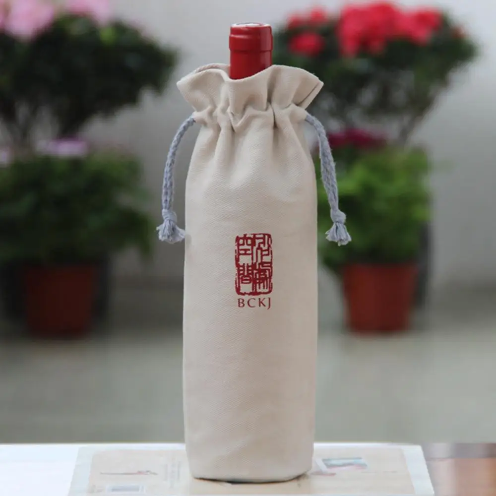 

Cotton canvas bottle drawstring bag, Natural color