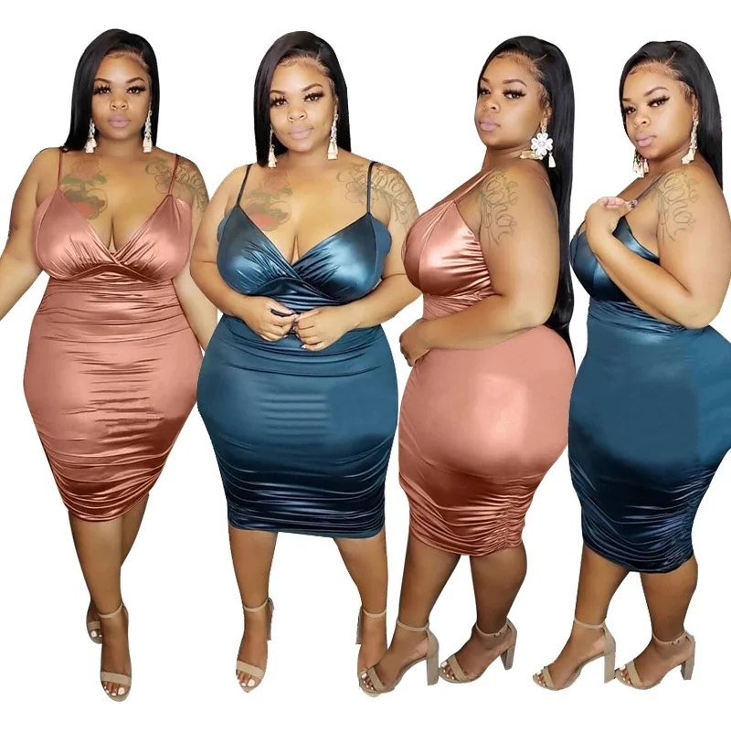 

2021 new sexy sling dress Glossy Color Spaghetti Strap Summer Plus Size Dresses 2020 Plus Size Dresses Women