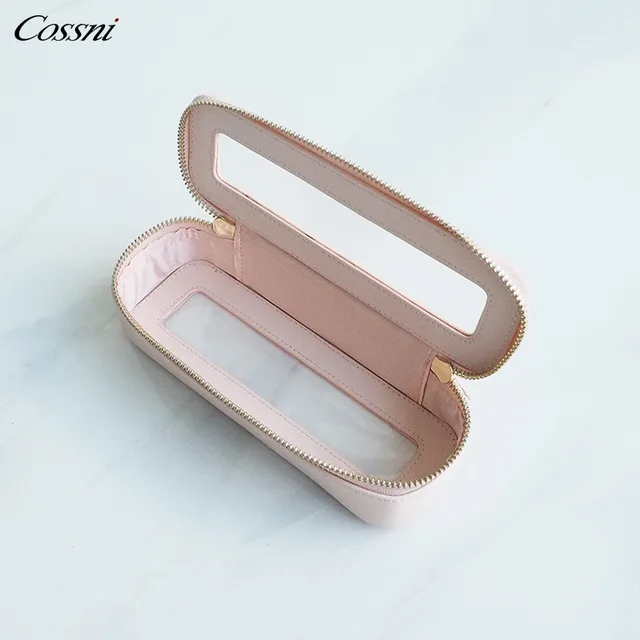 

Genuine Saffiano Leather TPU Makeup Pouch Cosmetic bags Transparent Beauty Bag cosmetic bag, Customized