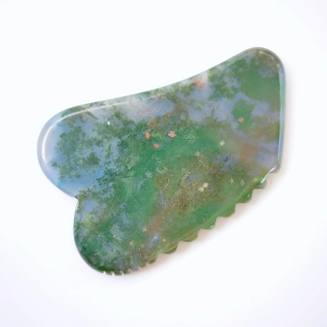 

2020 New Design Gemstone jagged square shape green gua sha Massage tool moss agate Gua Sha Board