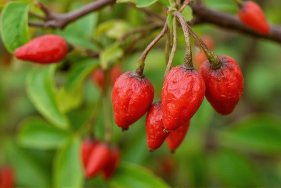 Close-up view of Sichuan pepper berries on branch showing characteristic reddish husks