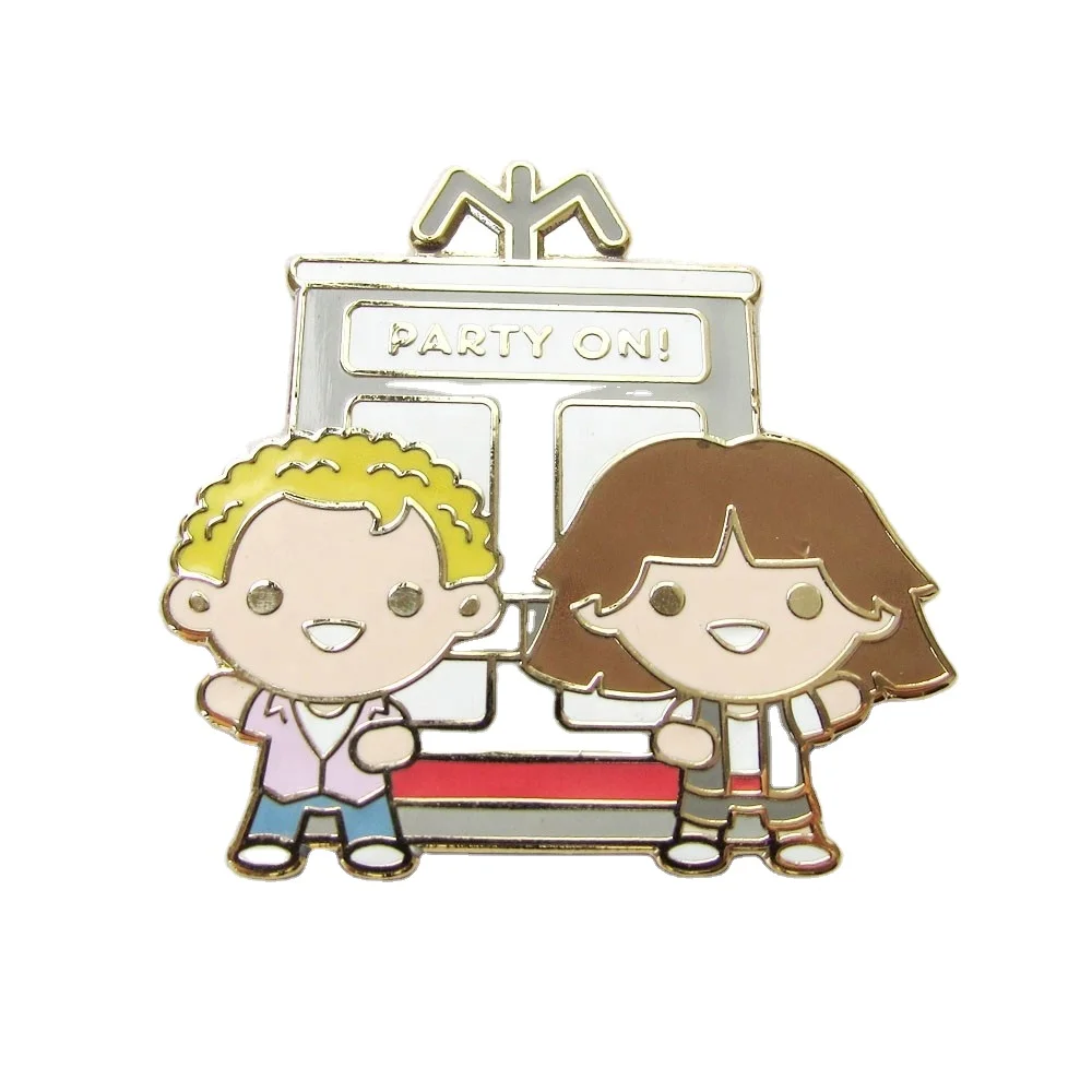 

Custom design hard enamel carton boy and girl badge lapel pin for party in kunshan, Pantone color