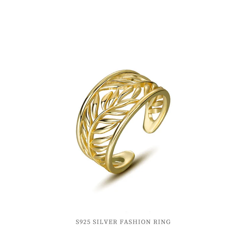 Factory Dropshipping 925 Silver Rings Women S925 Sterling Silver Adjustable Gold Plated Leaf Ring Jewelry Women Wholesale