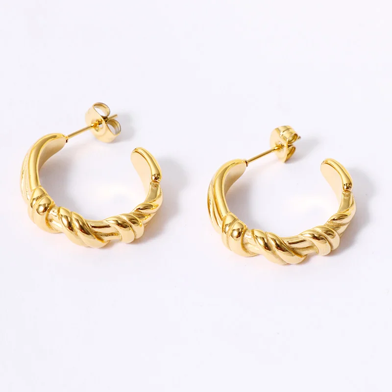 

Vintage Simple Design 18k Gold Plated Stainless Steel Twisted Circle Hoop Earrings Twisted C Shaped Earrings