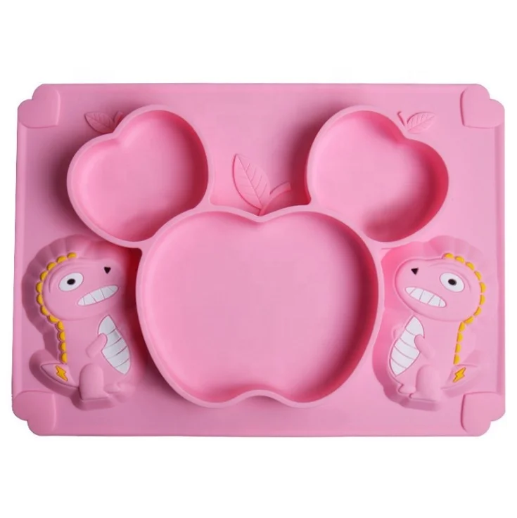 

New baby silicone dinner plate with drop-proof silicone compartment integrated food supplement tableware, Any color