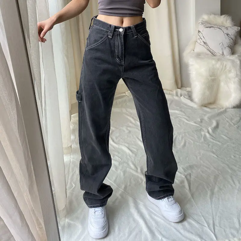 

Large Size Straight pants Long Loose Wide Leg Women Jeans streetwear 2021 New Jeans For Women Blue Loose High Waist, As pictures