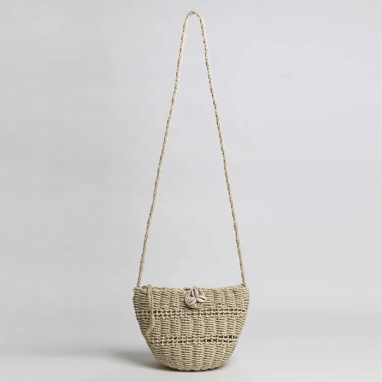 

Factory handmade bohemian crossbody single shoulder bags small straw bag with shell, Customerized