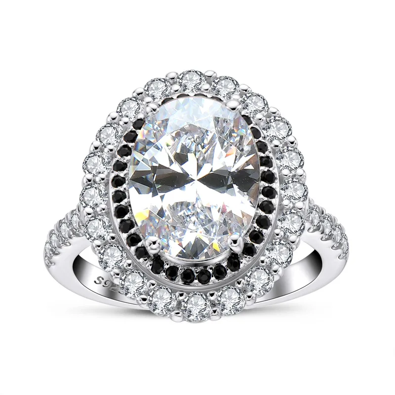 

925 Sterling Silver Oval Cut Created Moissanite Party Ring, White