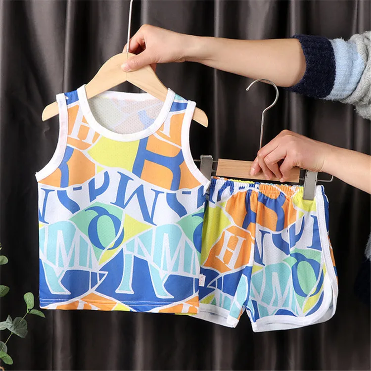 

2022 New Toddler Boy Smocked Clothes Quick-drying Breathable Fabric Casual Sleeveless Vest With Pants Children's Sports Suit, Light blue,blue,green,purple