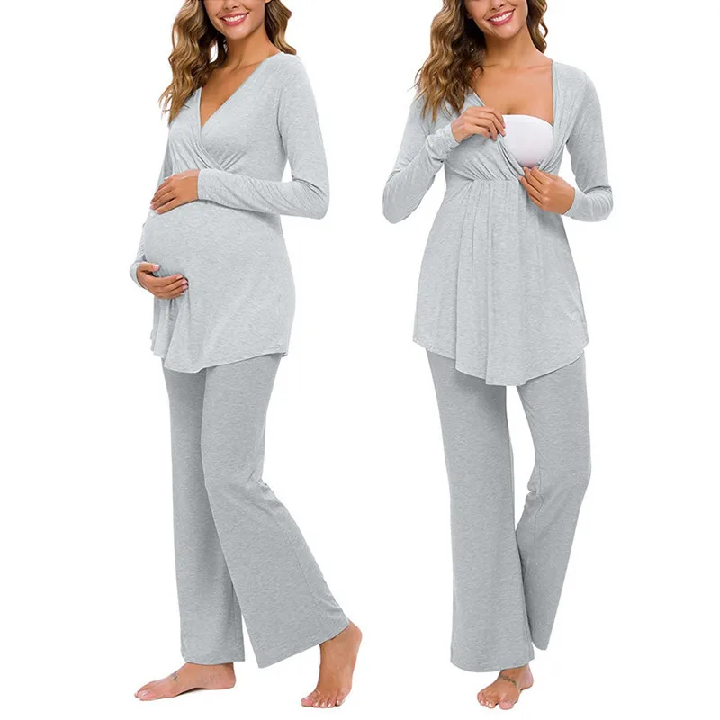 

2020 Leisure Mommy Maternity Nursing Pregnancy Pajamas Long-sleeve Hospital Pregnant Women Pajamas