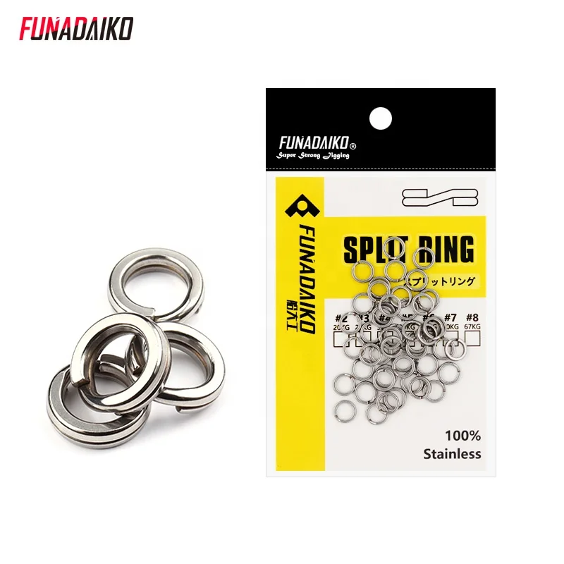

FUNADAIKO Stainless steel fishing split O Rings flat split ring fishing double loop quick change split rings for saltwater, Silver