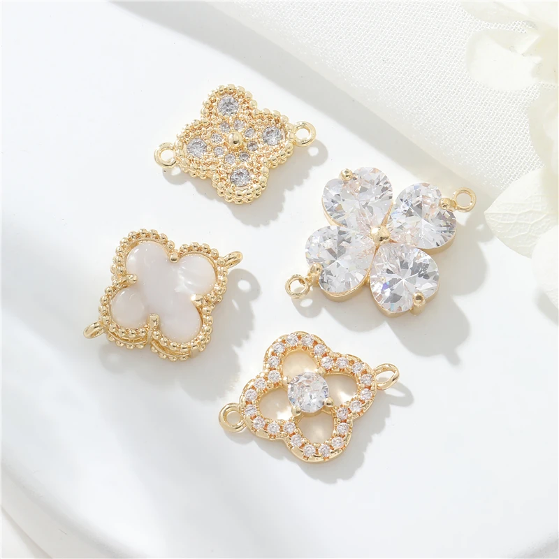 

Factory Trendy Four Leaves Design Brass 14K Gold Plated Cute Small Heart CZ Pendant Charms For Jewelry Making