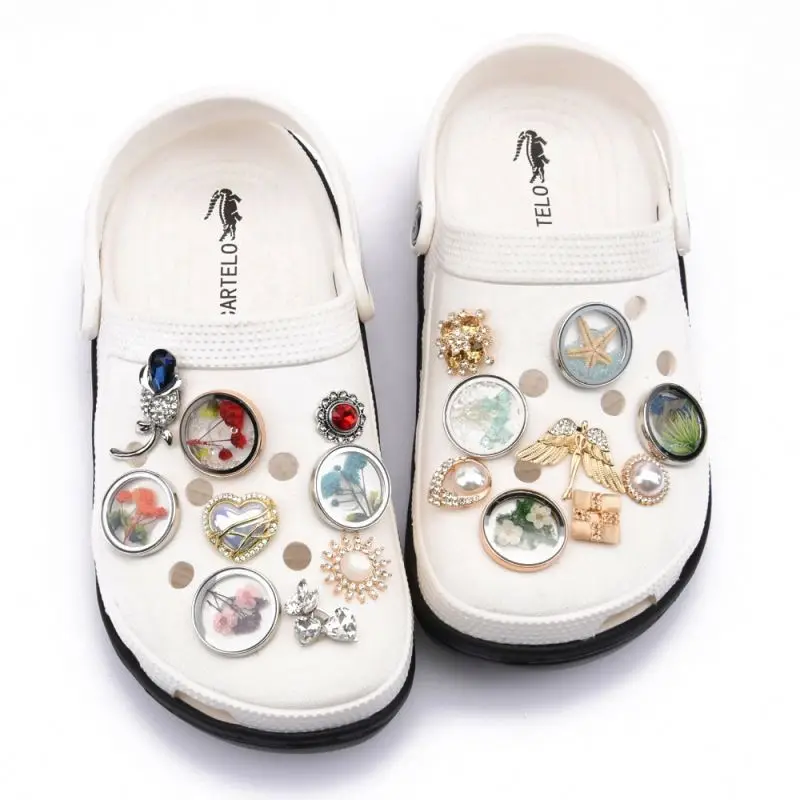 

New Trend Glass Crystal Natural Dried Flower Clog Charms Life Real Flower Decoration for Shoe Charms Sandals Accessories, Jewelry