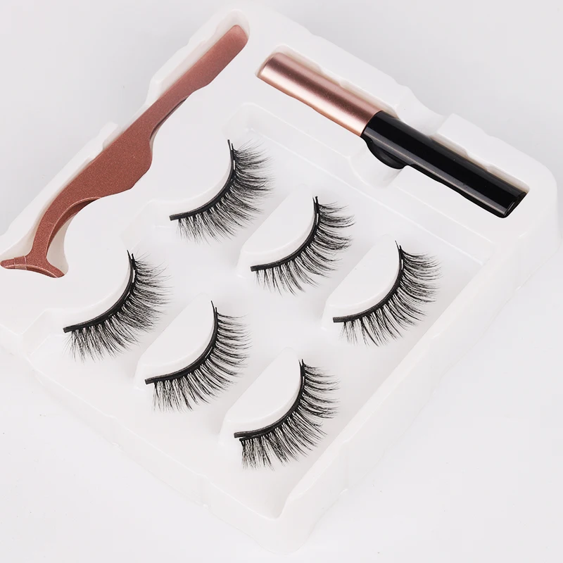 

magnetic eyelashes wholesale vendor 3d silk magnetic lashes with 5 pieces magnets small moq, Natural black