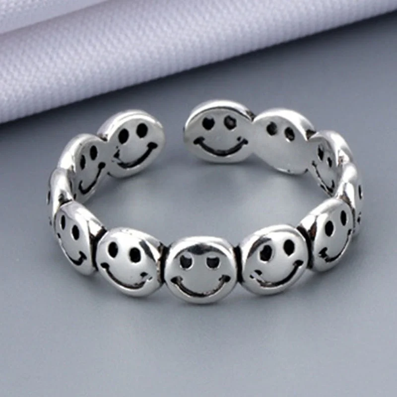 

Ladies Jewelry Happy Smiley Aesthetic Ring Women's Punk Hip-hop Adjustable Ring