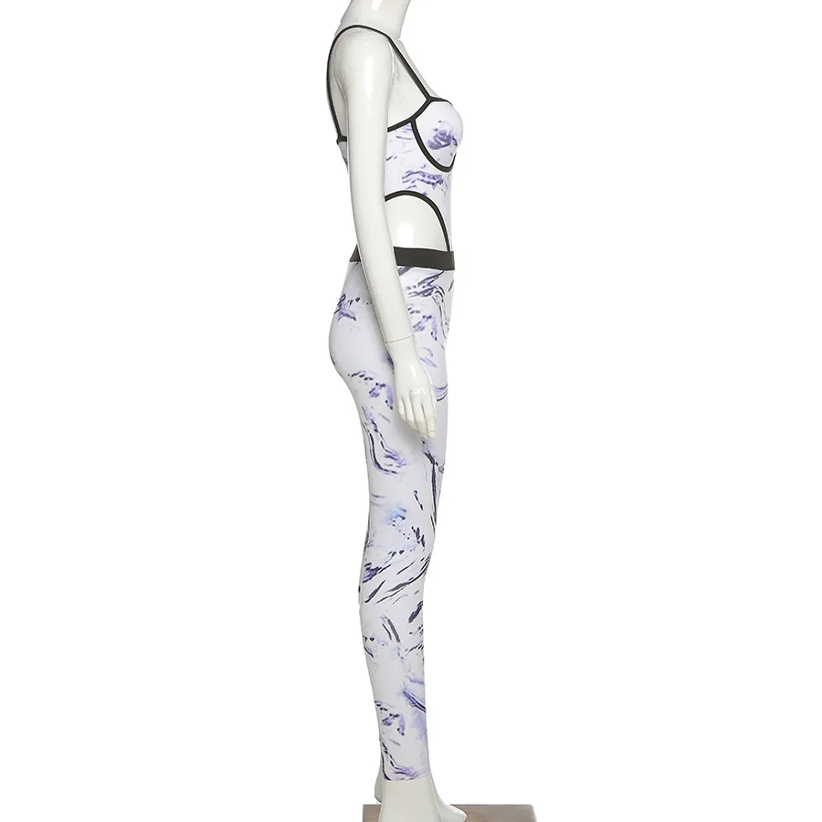 

New Style Printing Female Skinny Street Wear Ladies High Waist Corset 2 Piece Set womens jumpsuits sexy, White, orange