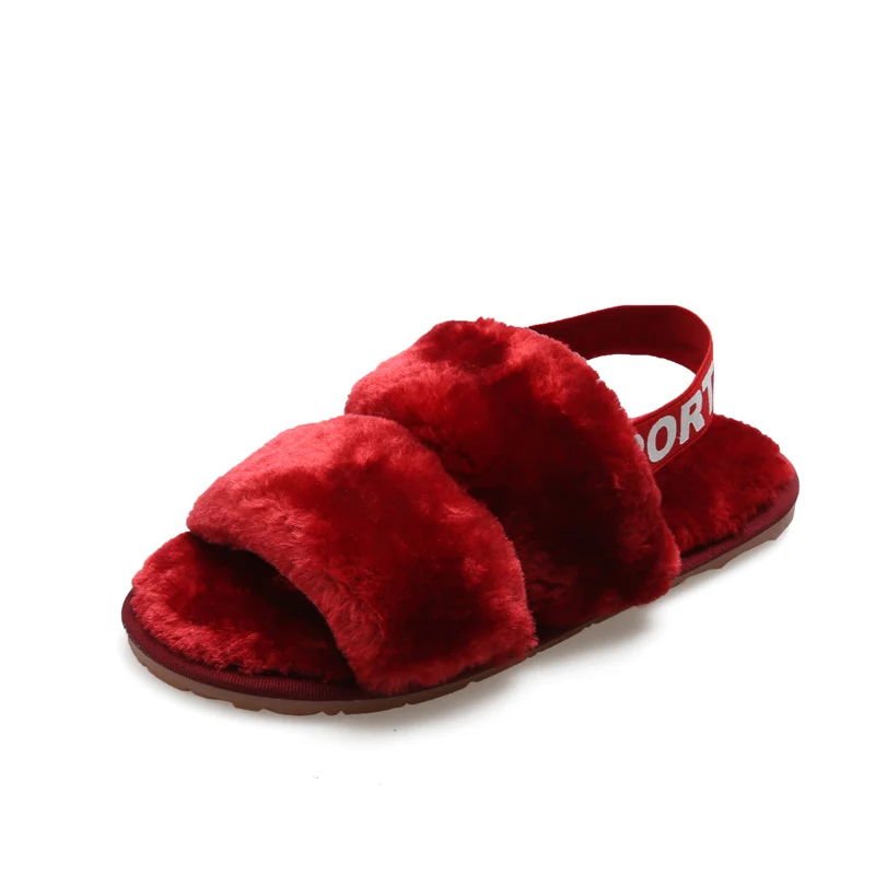 

2021 Custom women outdoor faux fur slide Indoor Slides Autumn Fur Shoes Platform Faux Fur Slippers For Women, As picture