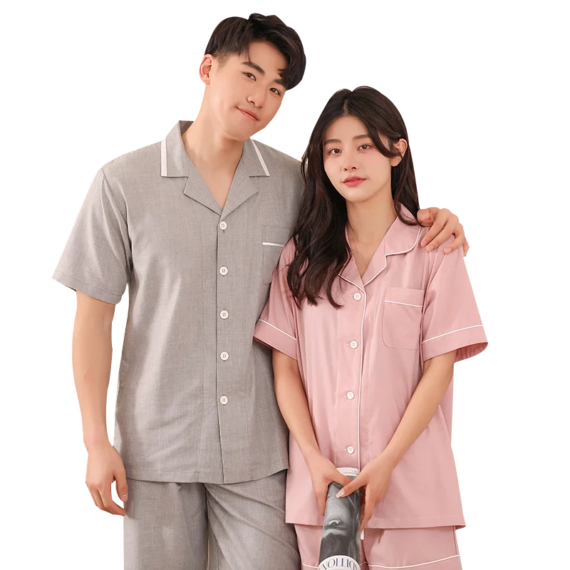 

Adult Short-sleeved Indoor Two Pieces Matching Couple Pajamas 2021 Designers Pajamas Short Set, Gray/pink/green