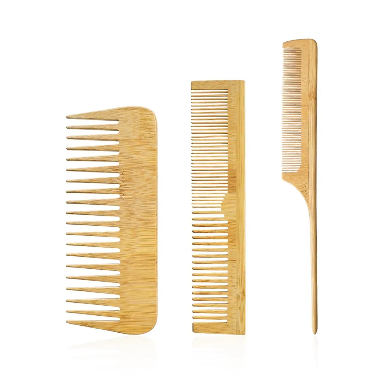 

3PCS Custom Logo Natural Bamboo Eco-friendly Wide Tooth Comb Rat Tail Cutting Combs Sets