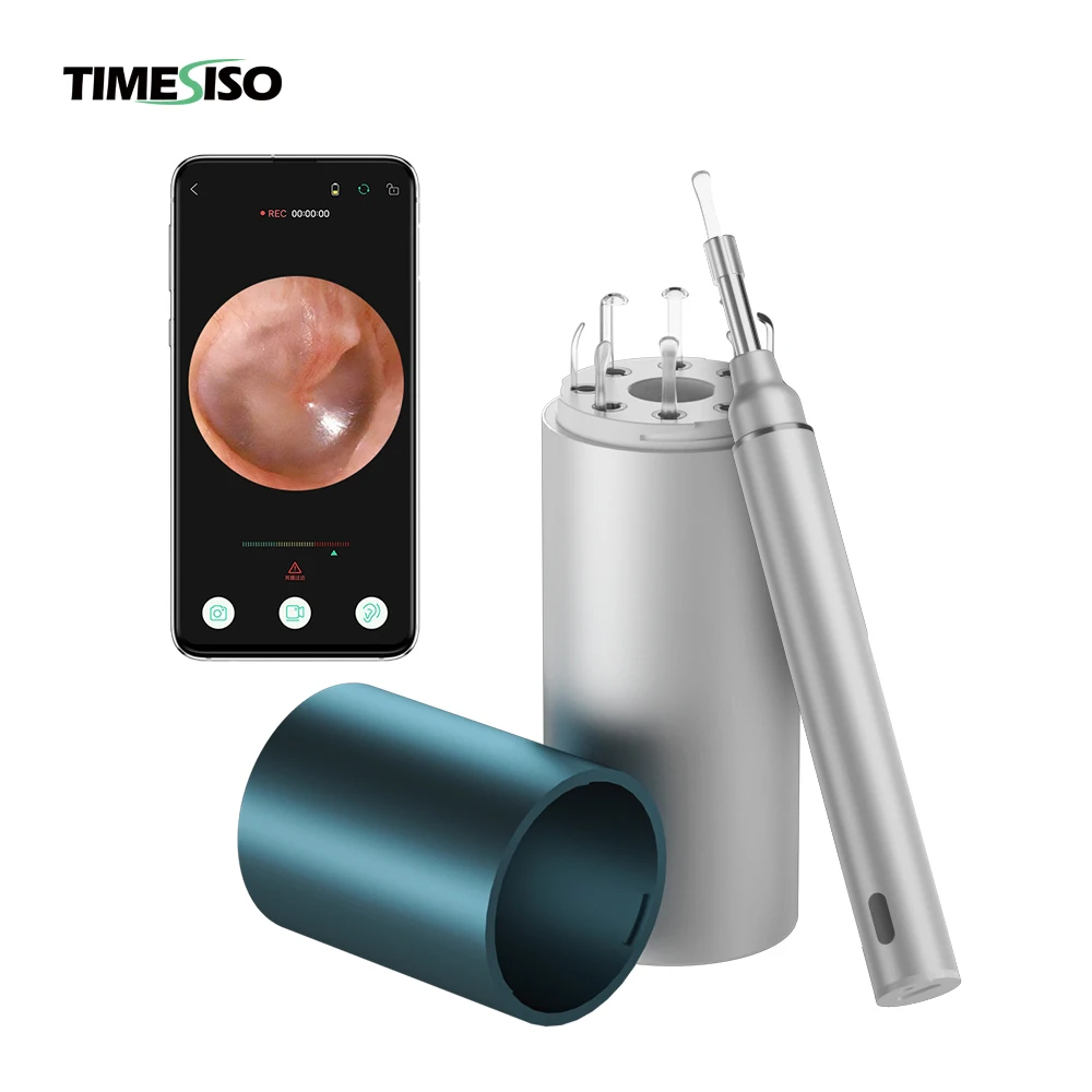 

Timesiso OEM Smart Visual Cleaning Ear Otoscope Inspection Endoscope Camera Spiral Ear Cleaner Removal, Black/green