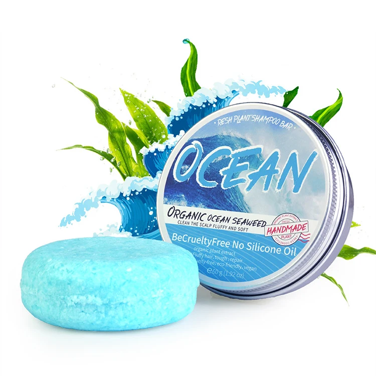 

Private Label Natural Cleaning Bar Shampoo Organic Pure Ocean Seaweed Handmade Soap, Blue