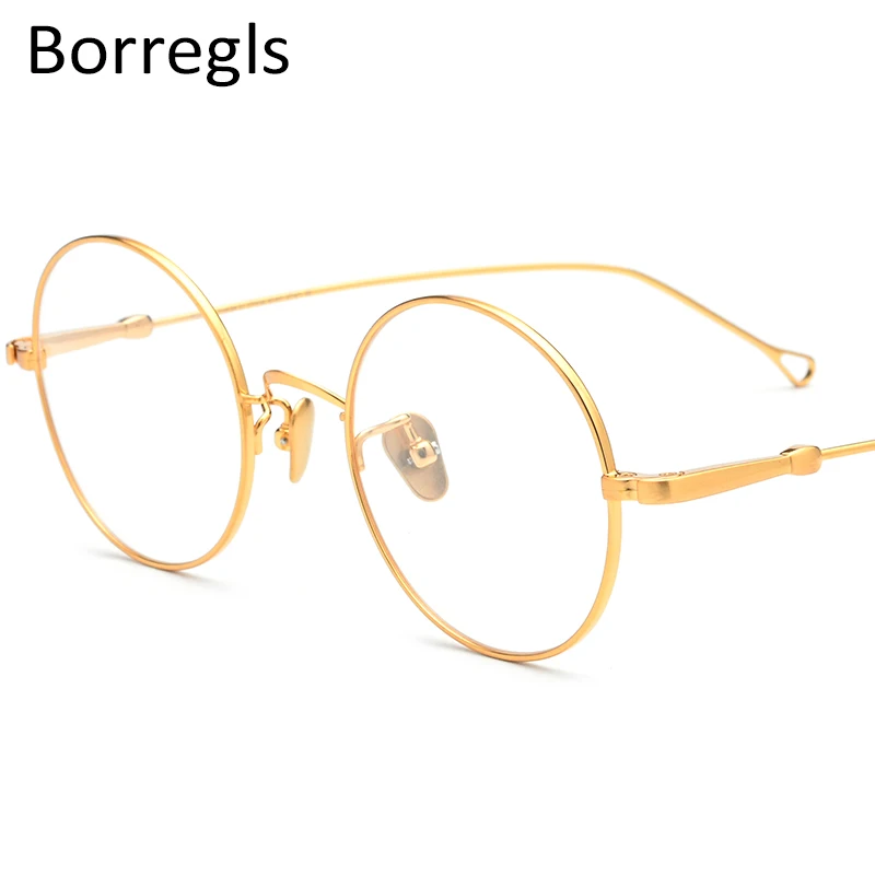 

Borregls Pure Titanium Glasses Frame Men Round Myopia Optical Prescription Eyeglass Frame Women Eyewear 1870