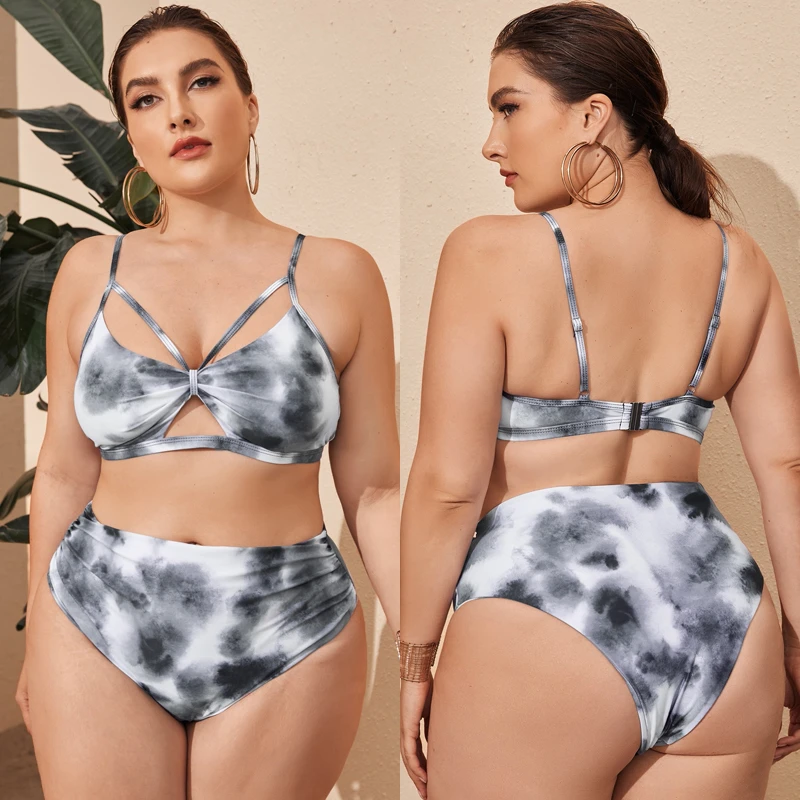 

Trendy Cutout Sling Tie Dye Swimwear Two Pieces V Neck High Waist Bathing Suits Women Sexy Plus Size Swimsuits