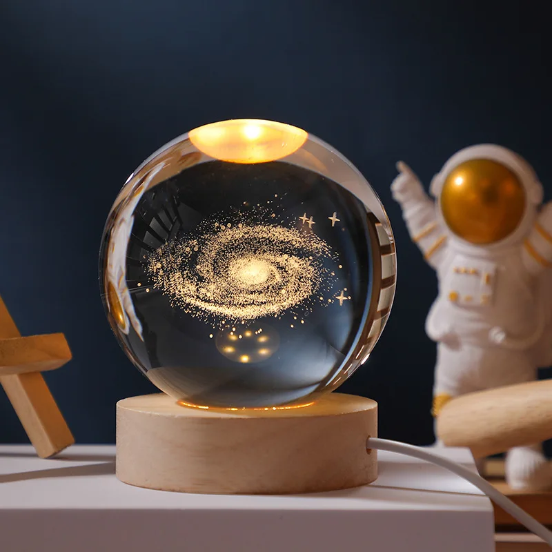 

Hot Sale Luminous Galaxy Milky Way Crystal Ball Light Inside Carving Atmosphere Lamp Wooden Base 3D Art Crystal Ball Night Light