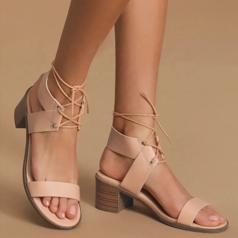 

High Quality Ladies Roman Block Heel Sandals Fish Mouth Cross Wrap Strap One-Line Color designer sandals, White / apricot / brown