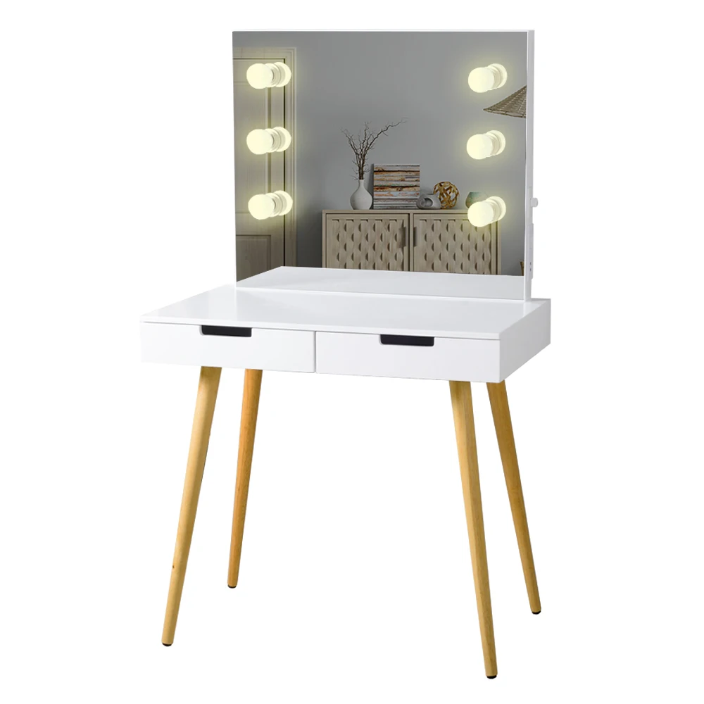 

Shipping from U.S. warehouse-Solid wood bedroom furniture set with led light vanity makeup table, White