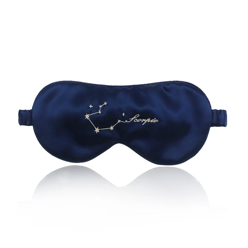 

HEFT BOOOGE 2021 Luxury 22mm Silk Fabric Custom Embroidered Logo Eye Care Sleeping 100% Silk Eye Mask, Navy blue