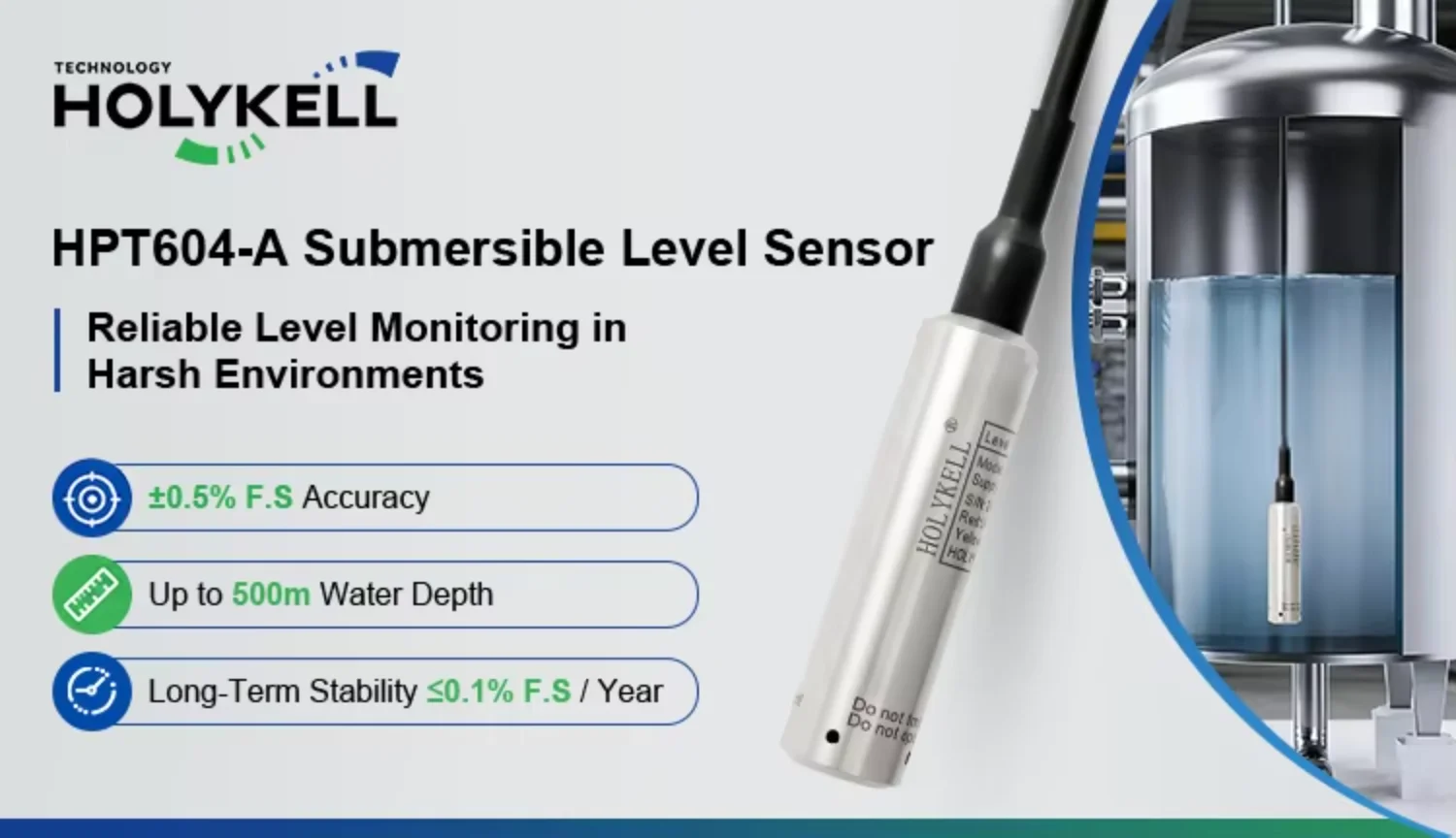 Holykell 4-20mA IP68 Stainless Steel Hydrostatic Submersible Liquid Level Sensor for Water Tanks
