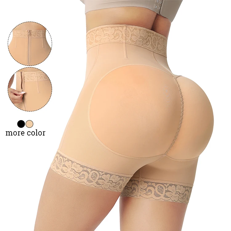 

New Design Zipper Front Compression Elasticity High Waist Tummy Control Seamless Butt Lifter Shorts Shaper, Nude,black